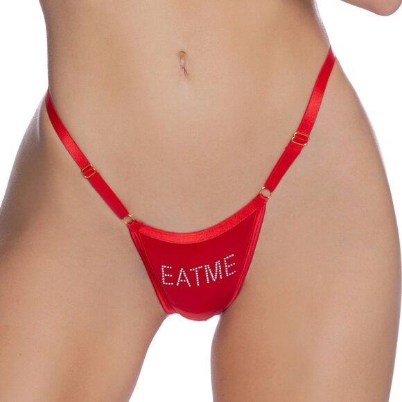 Eat Me Rhinestone Bling Thong - Sexy Red G-String w/ Rhinestone Details - Picture 3 of 4
